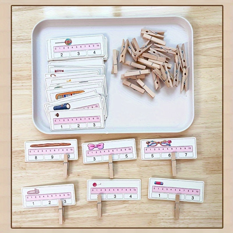 Kit Montessori avec cartes de mesure et pinces à linge pour l'apprentissage des enfants