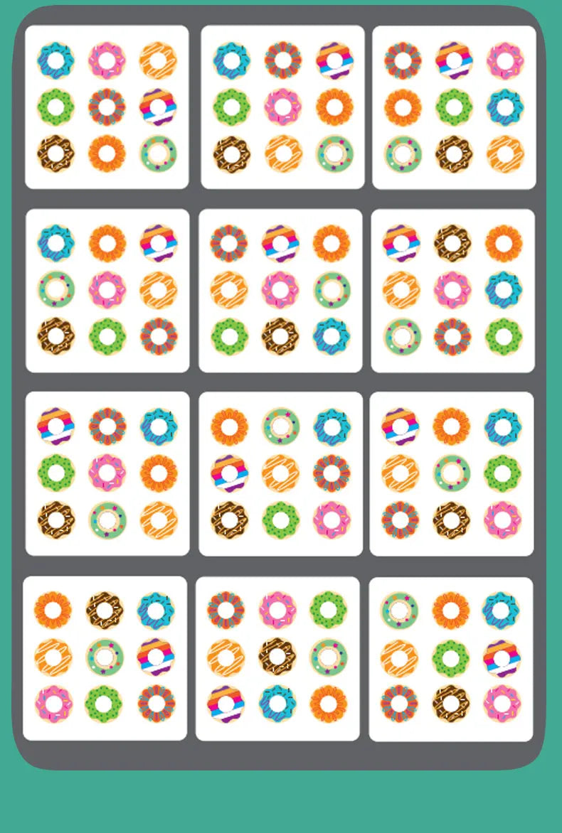 PLanche de Neuf donuts colorés en bois pour apprendre les couleurs et les formes.