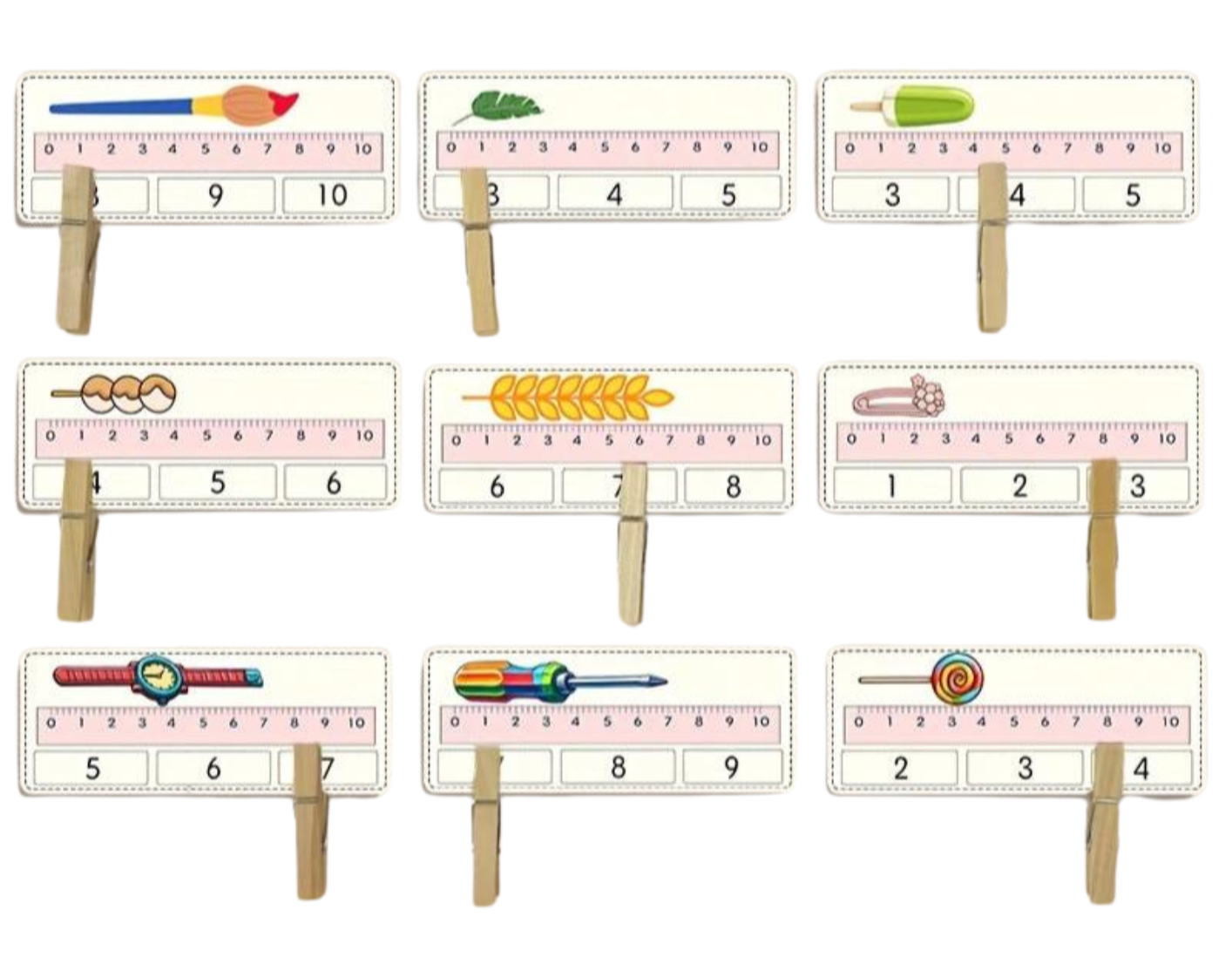 Kit Montessori avec cartes de mesure et pinces à linge pour l'apprentissage des enfants
