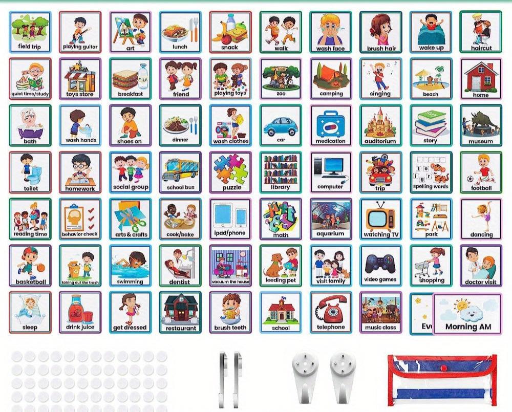 Détails des cartes magnétiques colorées : tâches, activités et routines.