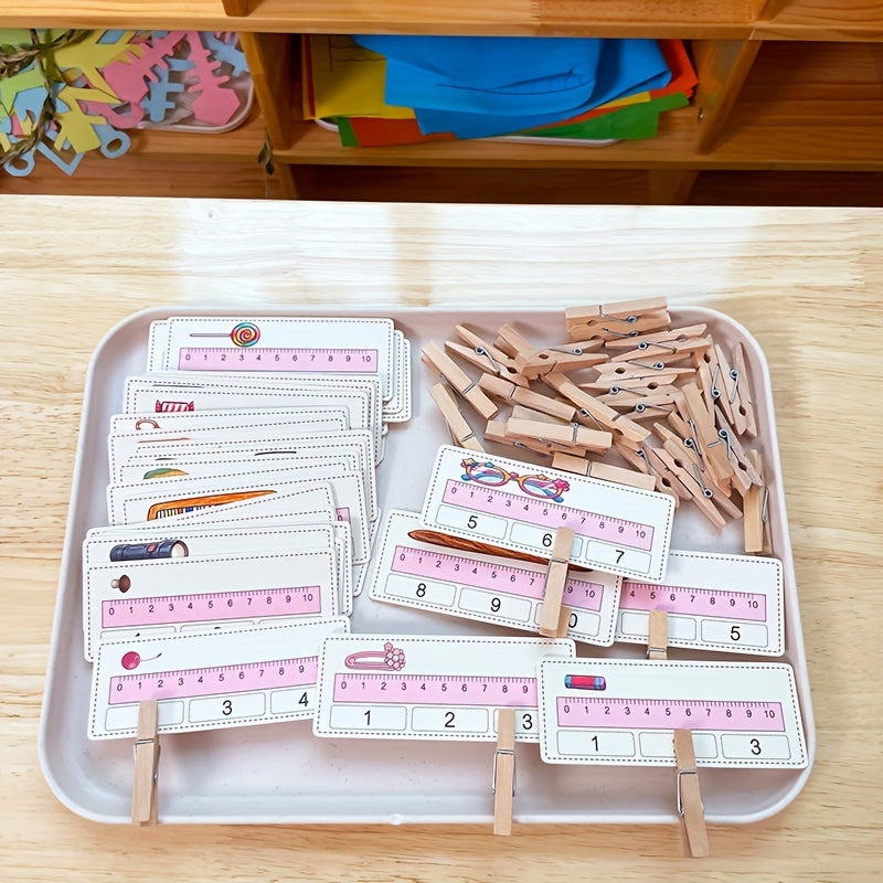 Kit Montessori avec cartes de mesure et pinces à linge pour l'apprentissage des enfants