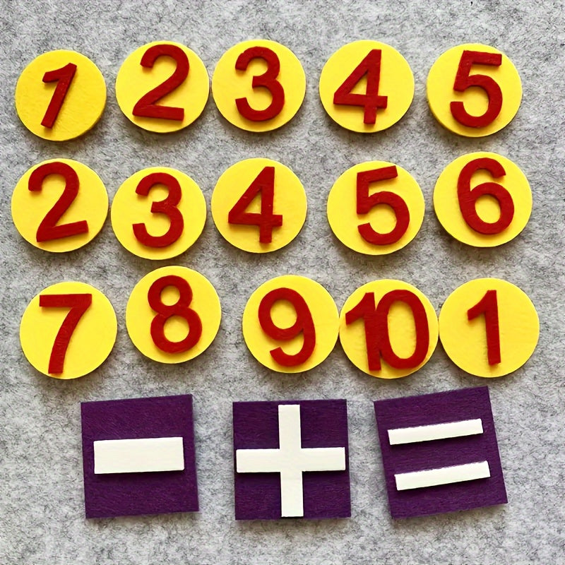 Chiffres en mousse disposés sur le tableau pour des exercices mathématiques