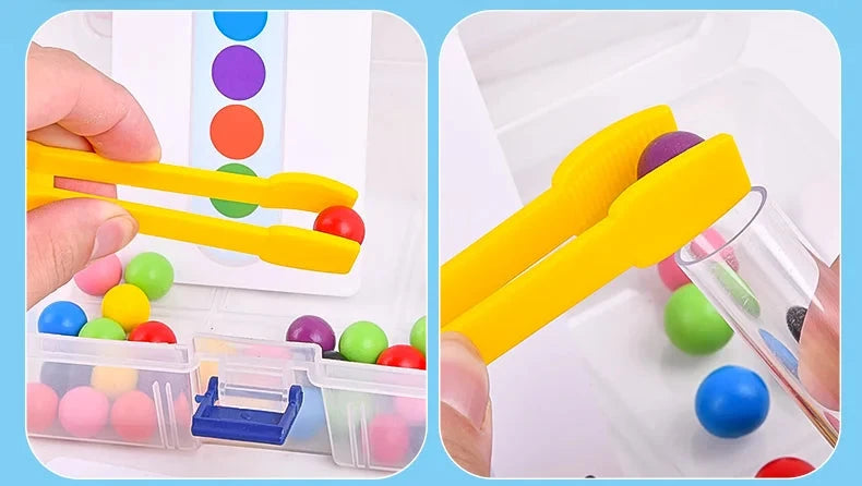 Enfants jouant à reproduire des séquences de couleurs avec des tubes à essais.