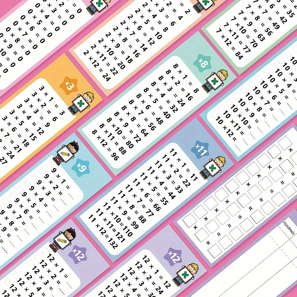 Gros plan sur un lot de cartes de révision des tables de multiplications et divisions