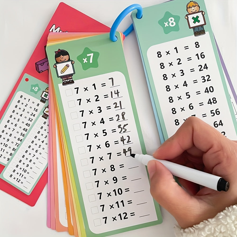 Flashcards éducatives en PVC pour réviser les multiplications et divisions.