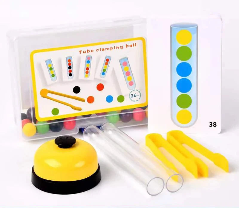 Jeu éducatif Montessori avec tubes à essais et billes colorées