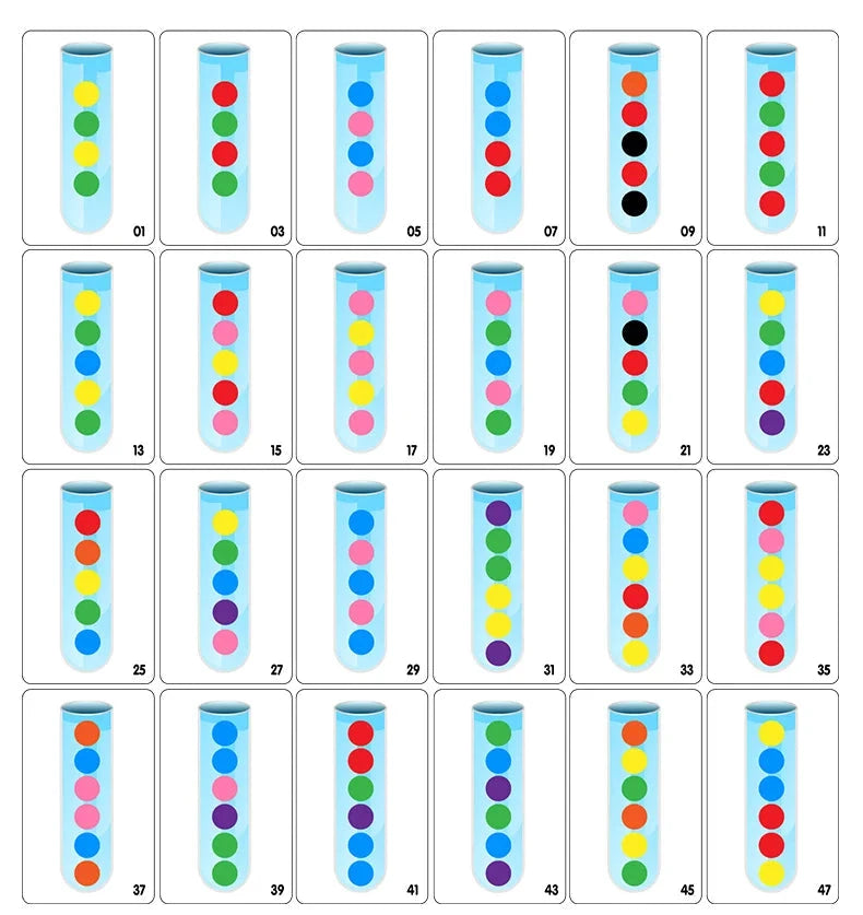 Matériel éducatif Montessori : tubes, billes et cartes de modèles