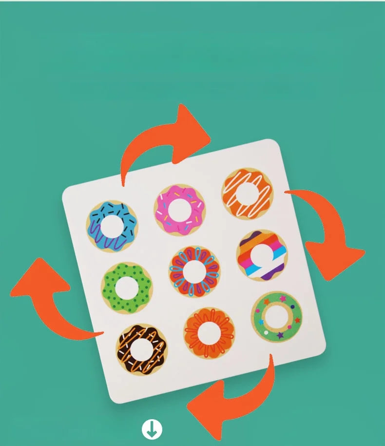 Neuf donuts colorés en bois pour apprendre les couleurs et les formes.
