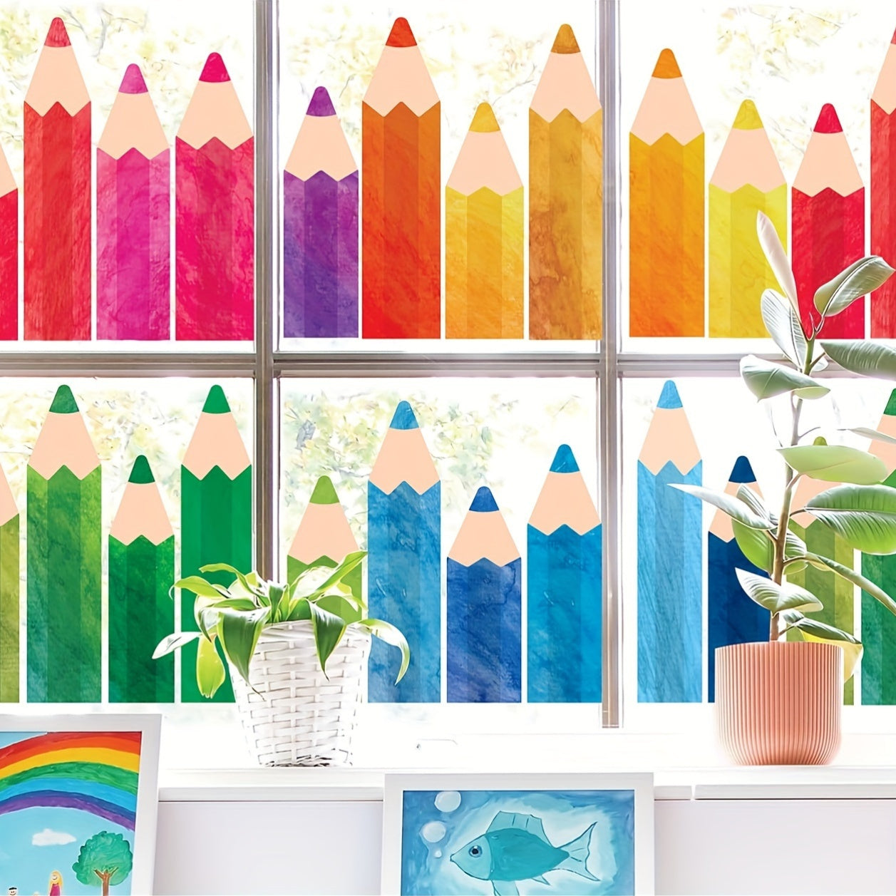 Stickers crayons colorés pour décoration murale et vitres