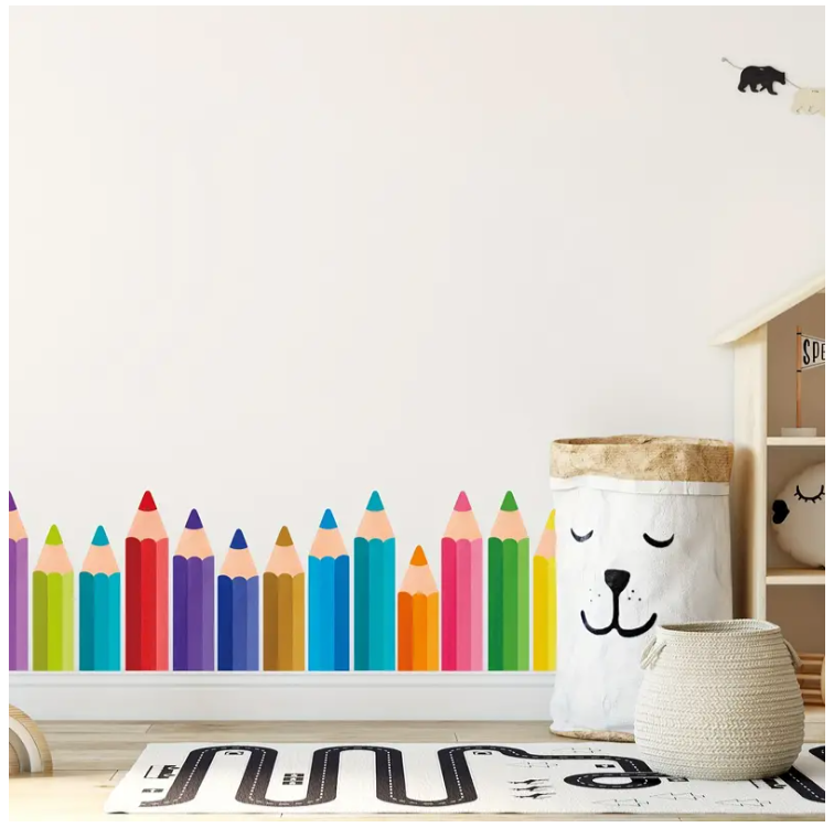 Stickers crayons colorés pour décoration murale et vitres