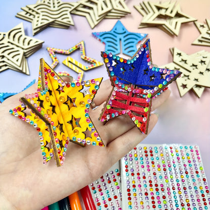 Ensemble d'étoiles 3D en bois non peintes – Idéal pour décorations de classe et fêtes