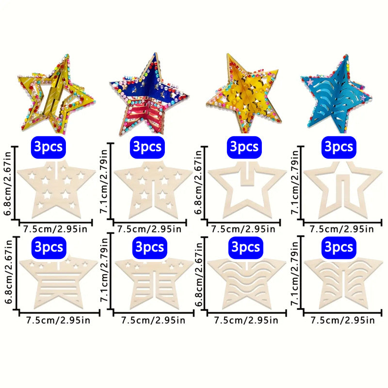 Pendentifs étoile en bois naturel à personnaliser – Lot de 24 pour ateliers créatifs