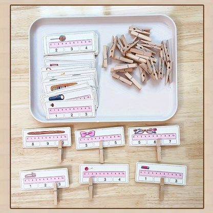 Kit Montessori avec cartes de mesure et pinces à linge pour l'apprentissage des enfants