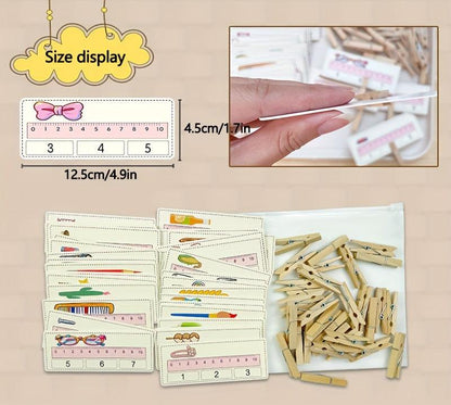 Kit Montessori avec cartes de mesure et pinces à linge pour l'apprentissage des enfants