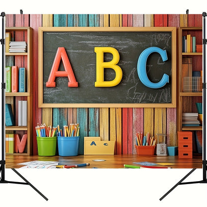 Toile décorative motif alphabet pour classe, idéale pour moderniser les photos scolaires et décorer l’espace d’apprentissage.