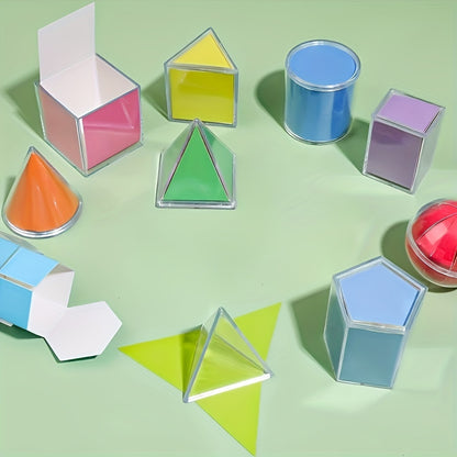 Pièces géométriques en 3D alignées pour démontrer la variété des formes disponibles