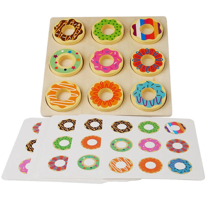 Neuf donuts colorés en bois pour apprendre les couleurs et les formes.