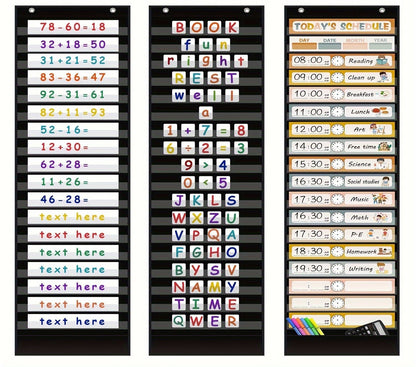 Cartes double-face pour organiser les activités du planning quotidien, incluses avec le tableau de 18 poches.