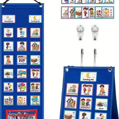 Vue complète du tableau de routine avec 72 aimants illustrés.